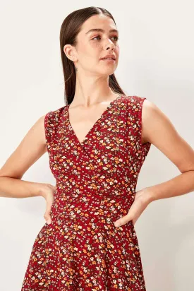 11585 Burgundy Floral Knitted Dress