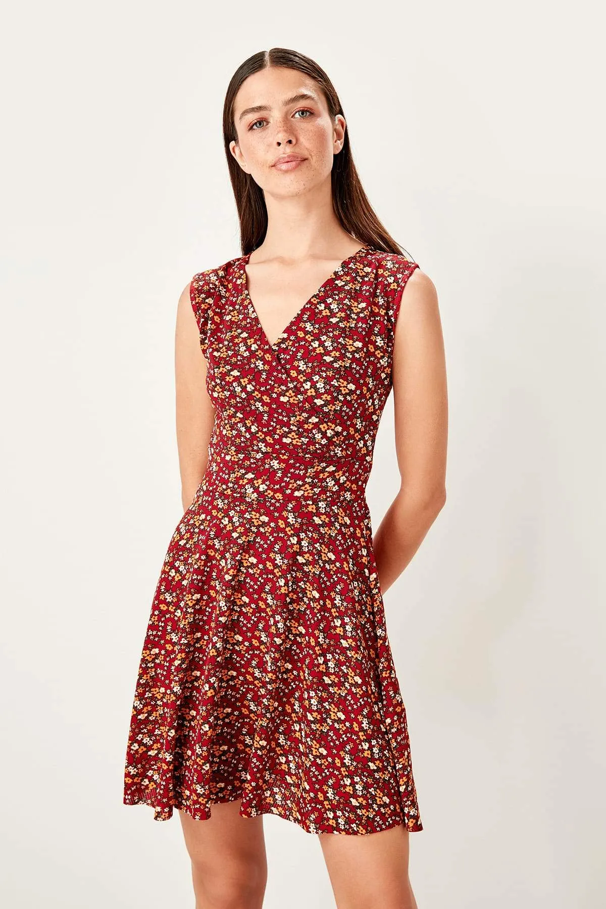 11585 Burgundy Floral Knitted Dress