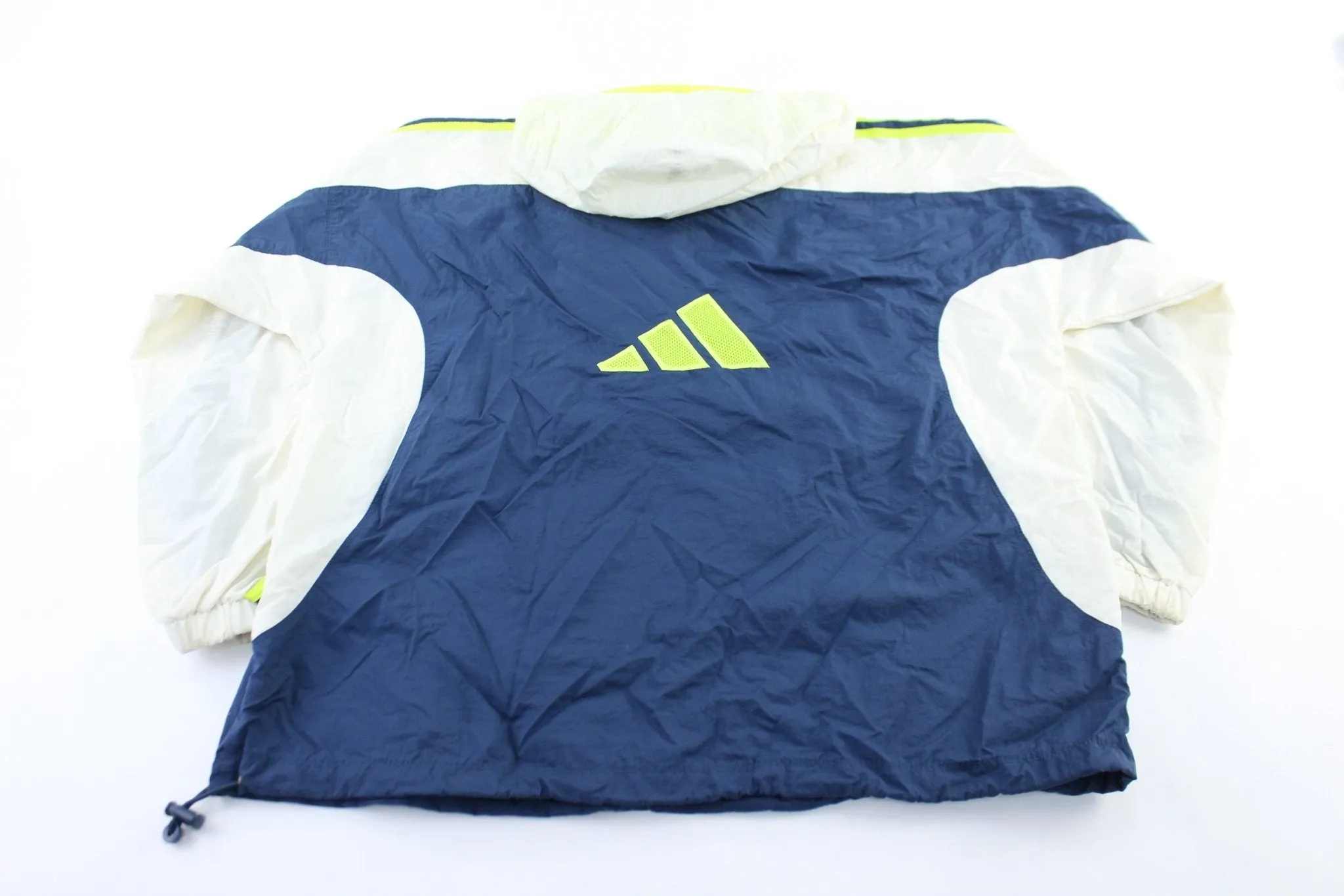 90's Adidas Embroidered Logo Navy Blue, White, & Neon Zip Up Jacket