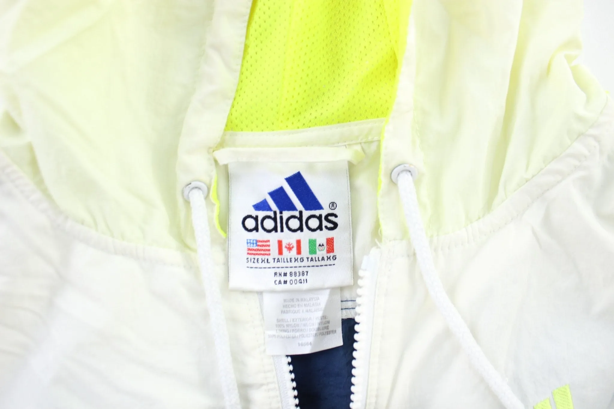 90's Adidas Embroidered Logo Navy Blue, White, & Neon Zip Up Jacket