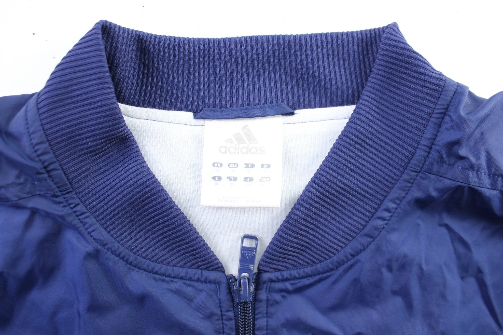 Adidas Embroidered Logo Navy Blue & White Striped Zip Up Jacket