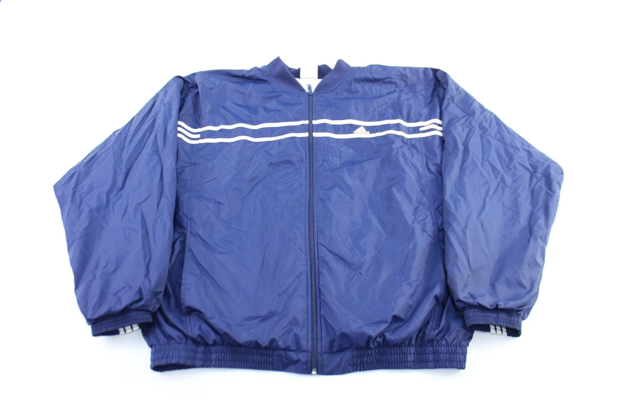 Adidas Embroidered Logo Navy Blue & White Striped Zip Up Jacket
