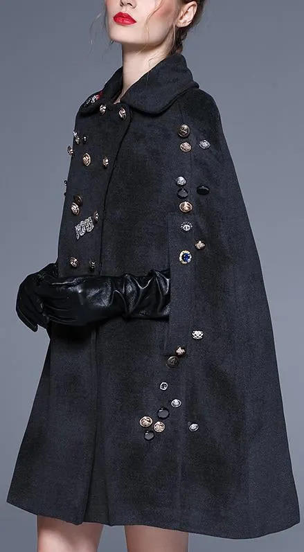 Embellished Wool-Blend Cape-Coat