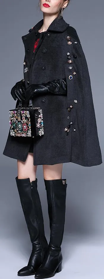 Embellished Wool-Blend Cape-Coat