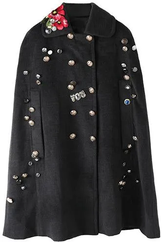 Embellished Wool-Blend Cape-Coat