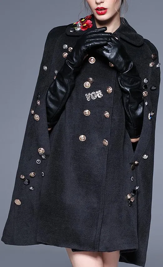 Embellished Wool-Blend Cape-Coat