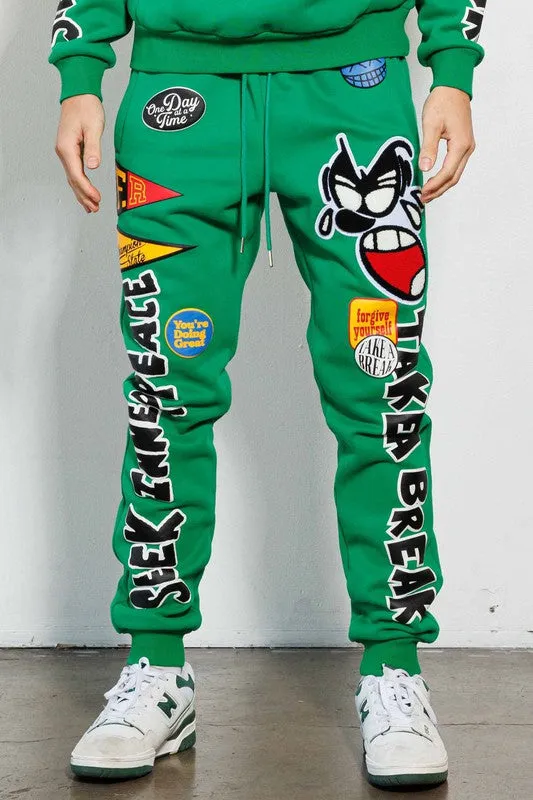 Green Spring Break Chenile Patch Graphic Jogger