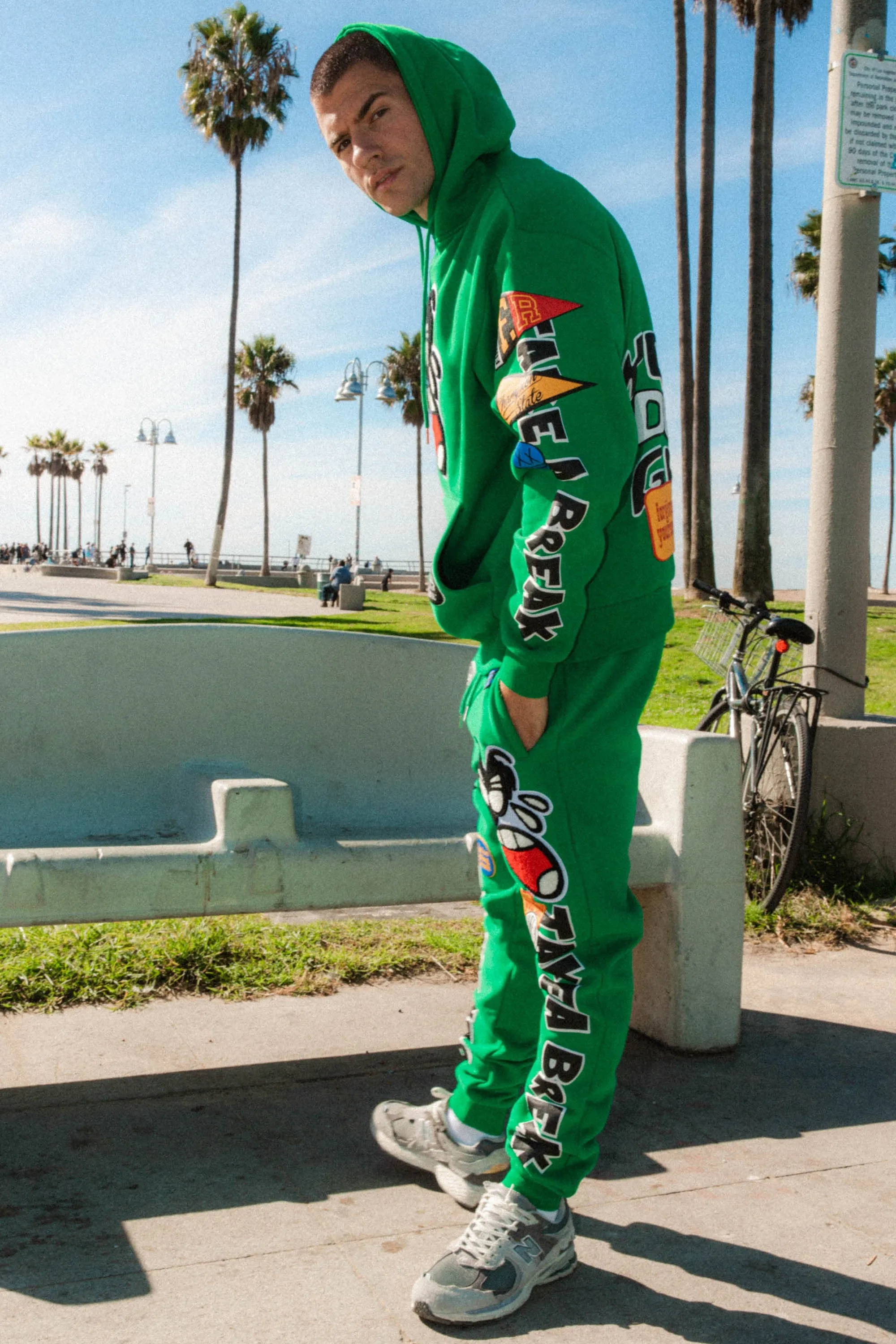 Green Spring Break Chenile Patch Graphic Jogger