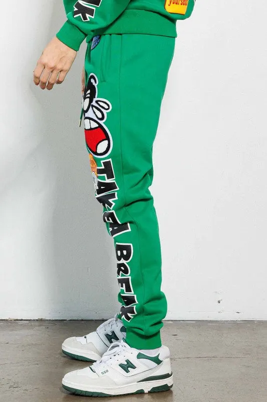 Green Spring Break Chenile Patch Graphic Jogger