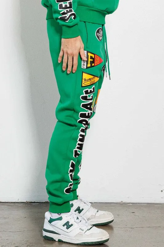 Green Spring Break Chenile Patch Graphic Jogger