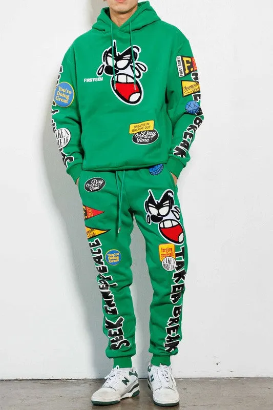 Green Spring Break Chenile Patch Graphic Jogger