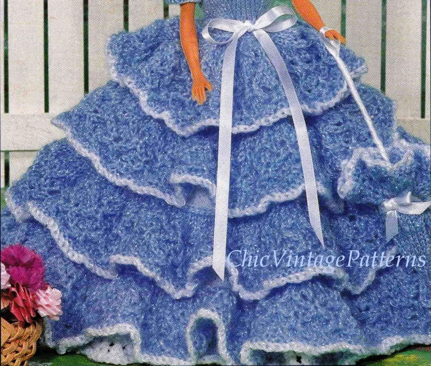 Knitted Doll's Dress Pattern, Southern Belle Dolls Dress, Instant Download