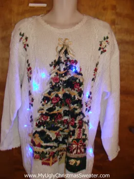 Long Ivory Light Up Cheesy Christmas Sweater