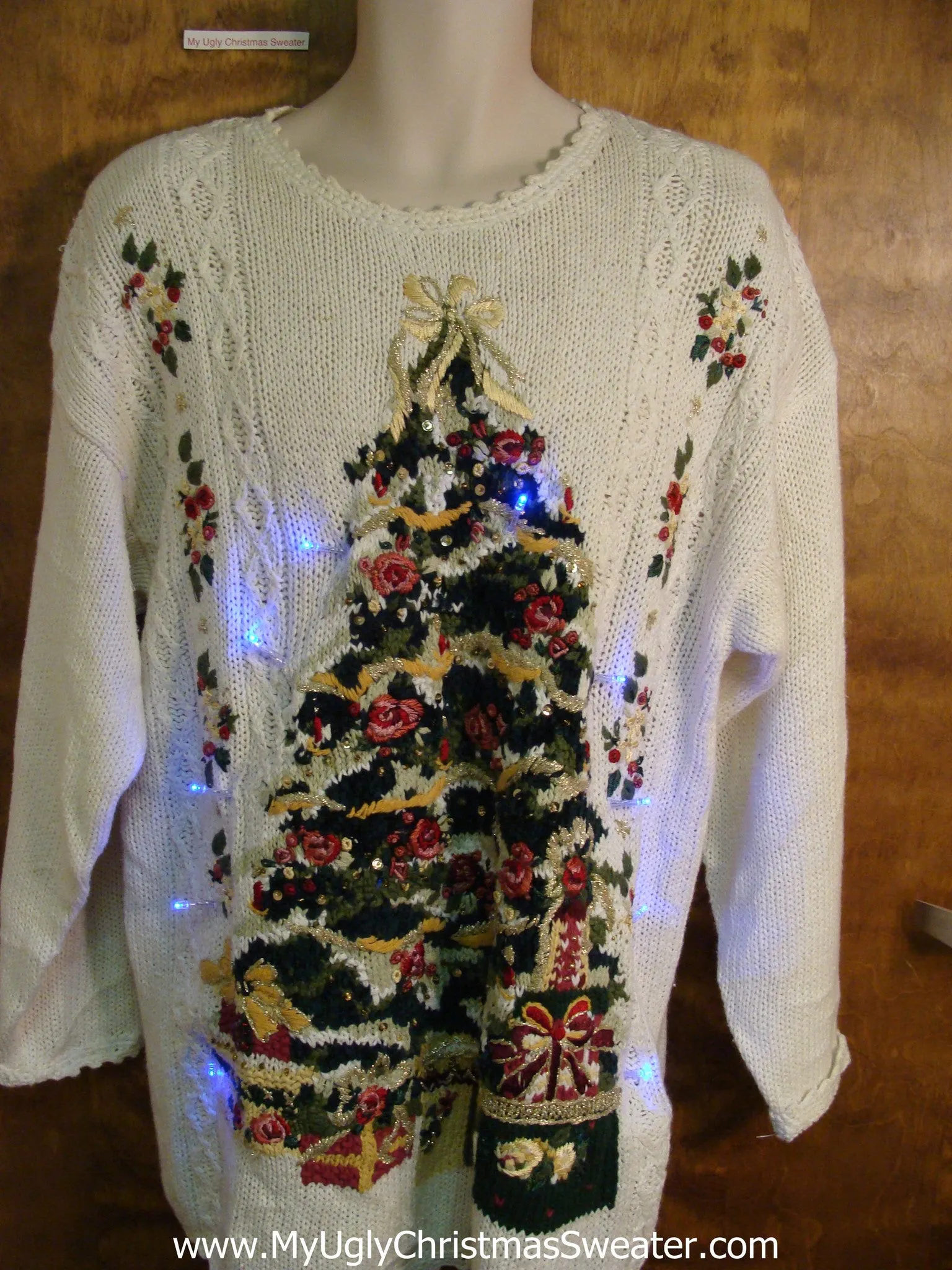Long Ivory Light Up Cheesy Christmas Sweater