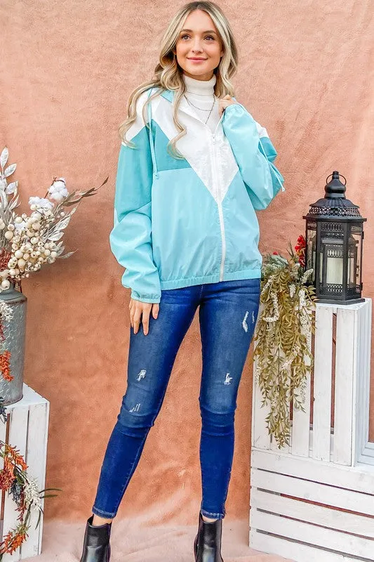 Mint Color Block Windbreaker Jacket