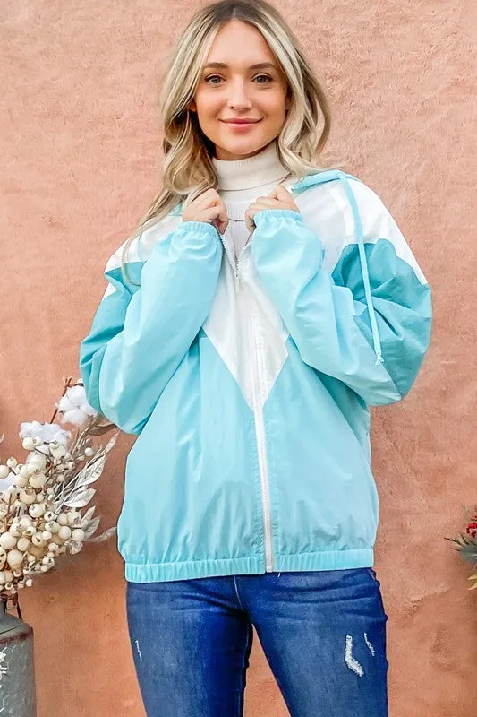 Mint Color Block Windbreaker Jacket