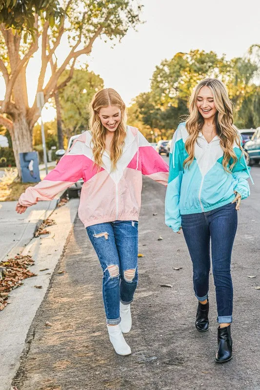 Mint Color Block Windbreaker Jacket