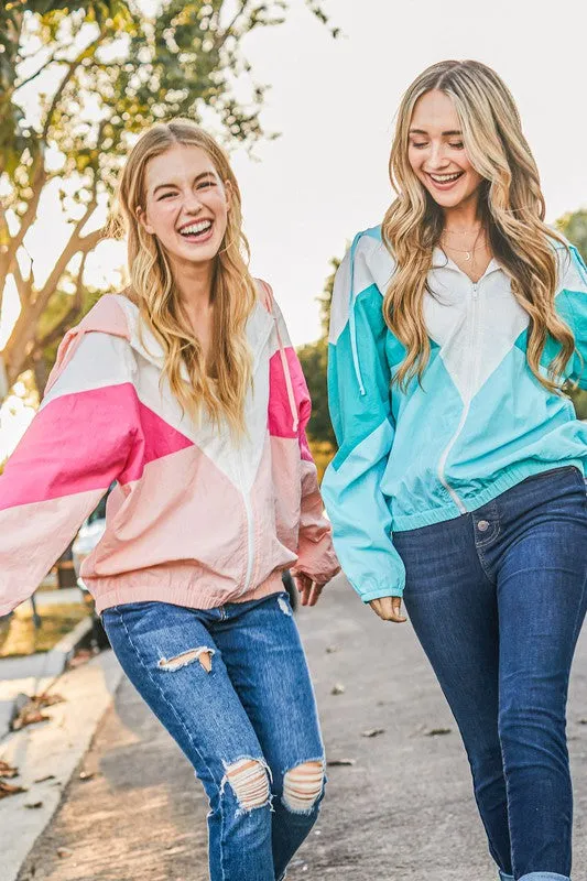 Mint Color Block Windbreaker Jacket
