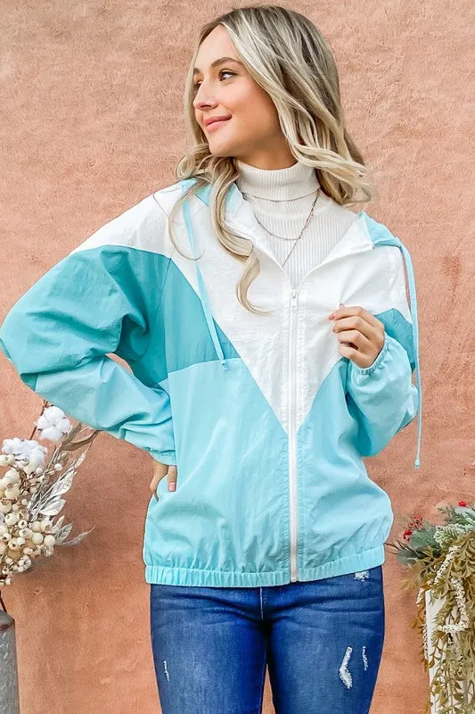 Mint Color Block Windbreaker Jacket