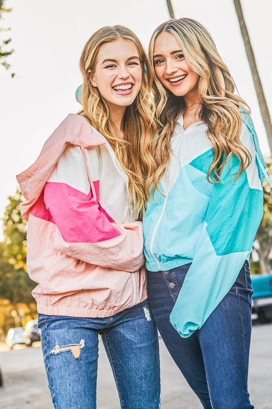 Mint Color Block Windbreaker Jacket