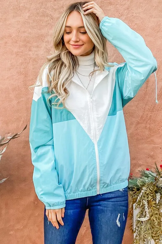 Mint Color Block Windbreaker Jacket