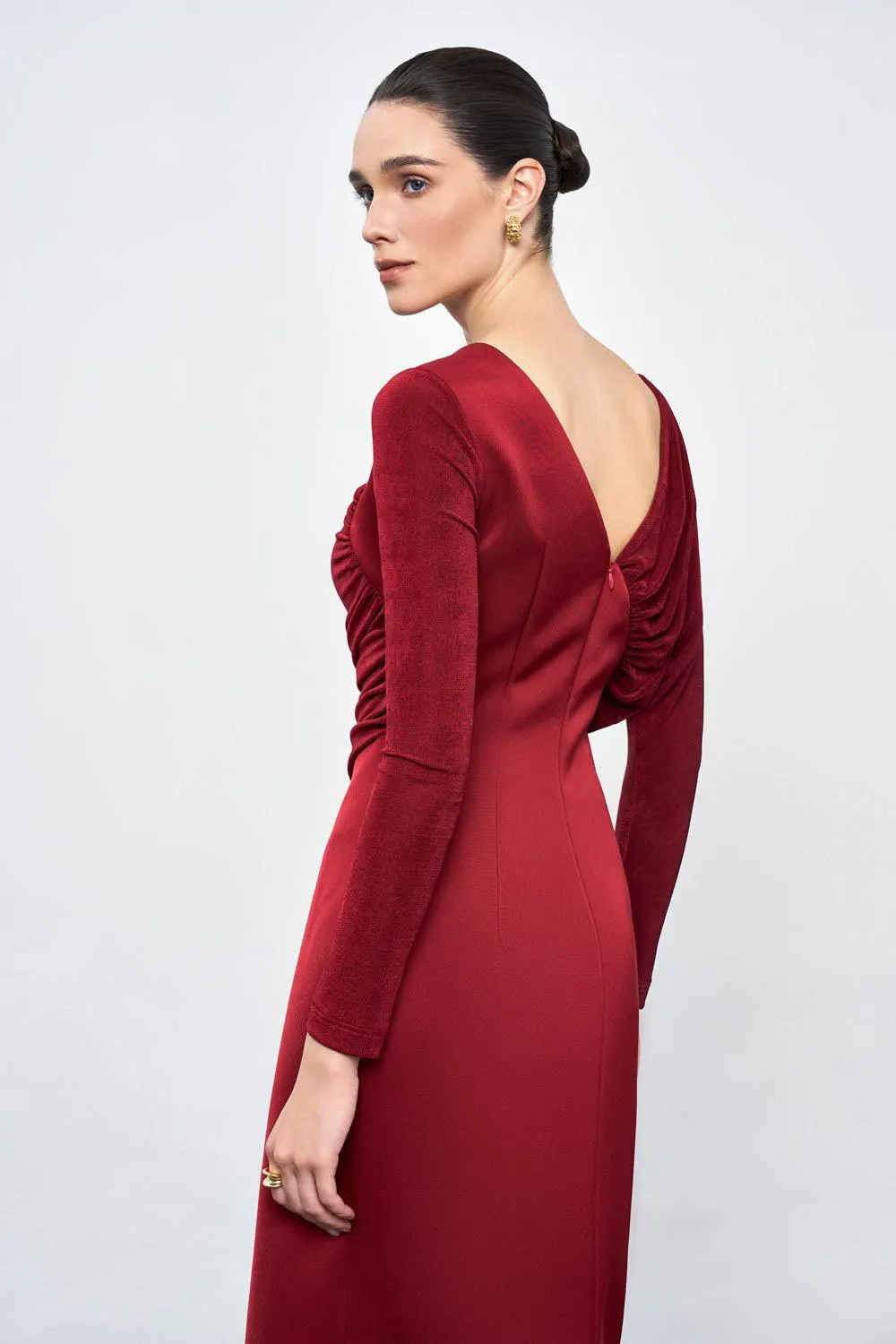 Mirabel A-line Back Slit Taffeta Midi Dress