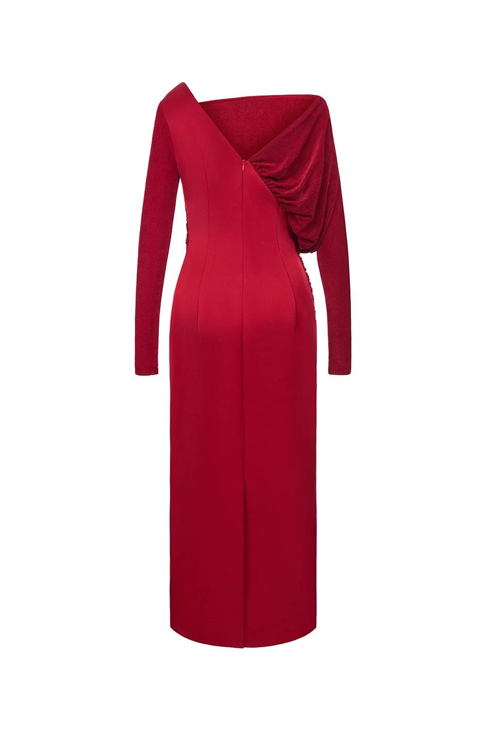 Mirabel A-line Back Slit Taffeta Midi Dress