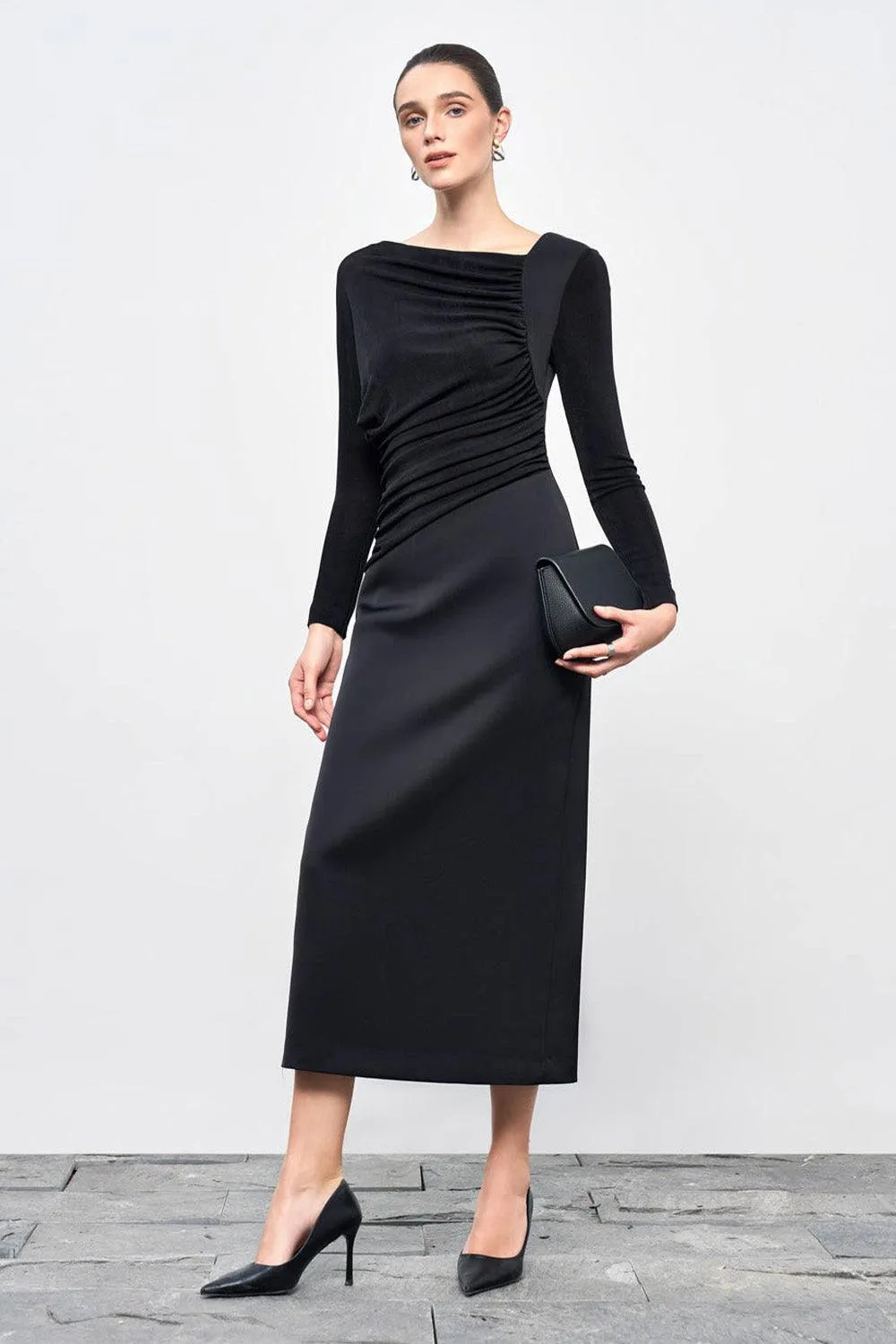 Mirabel A-line Back Slit Taffeta Midi Dress