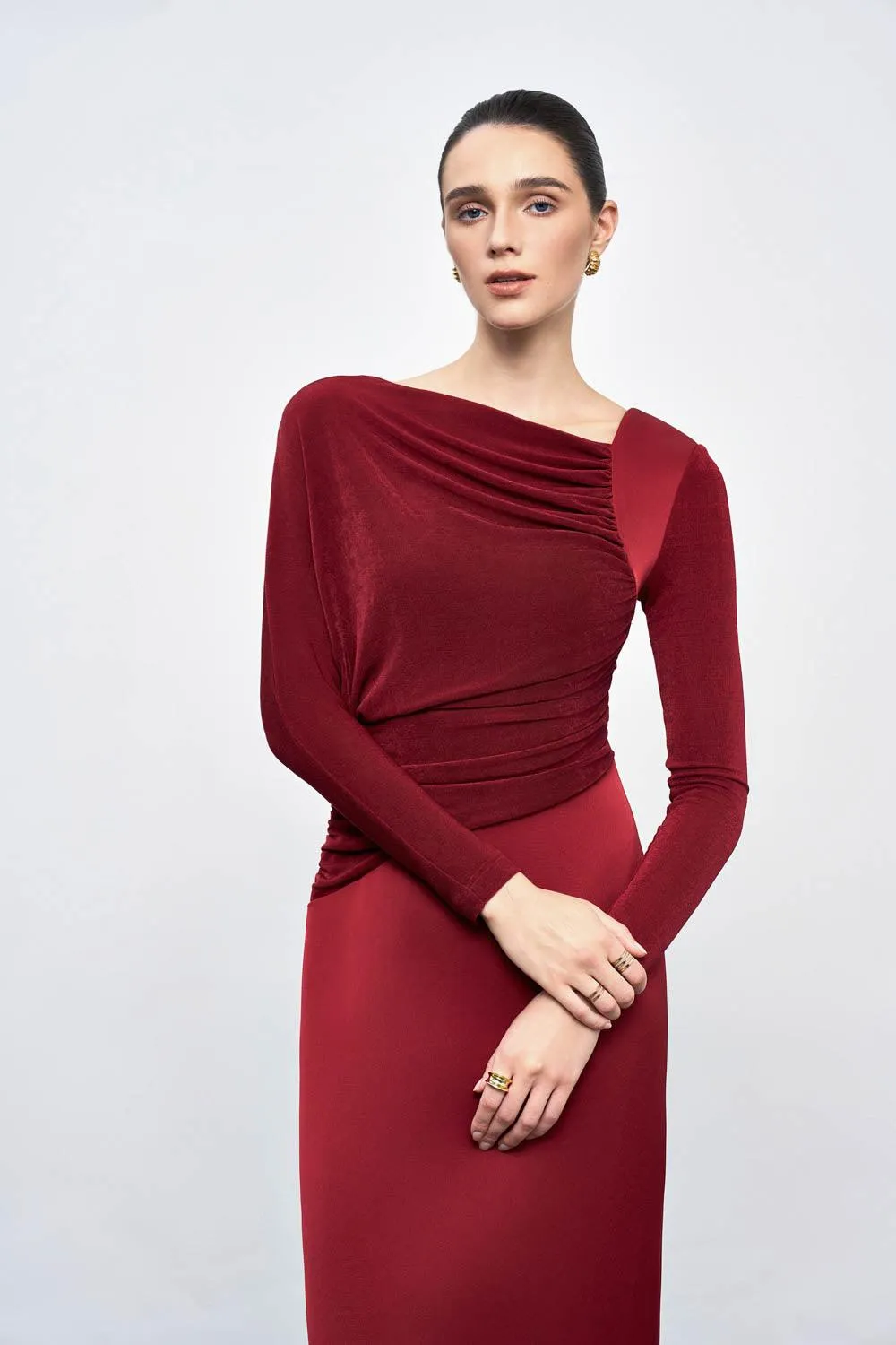 Mirabel A-line Back Slit Taffeta Midi Dress