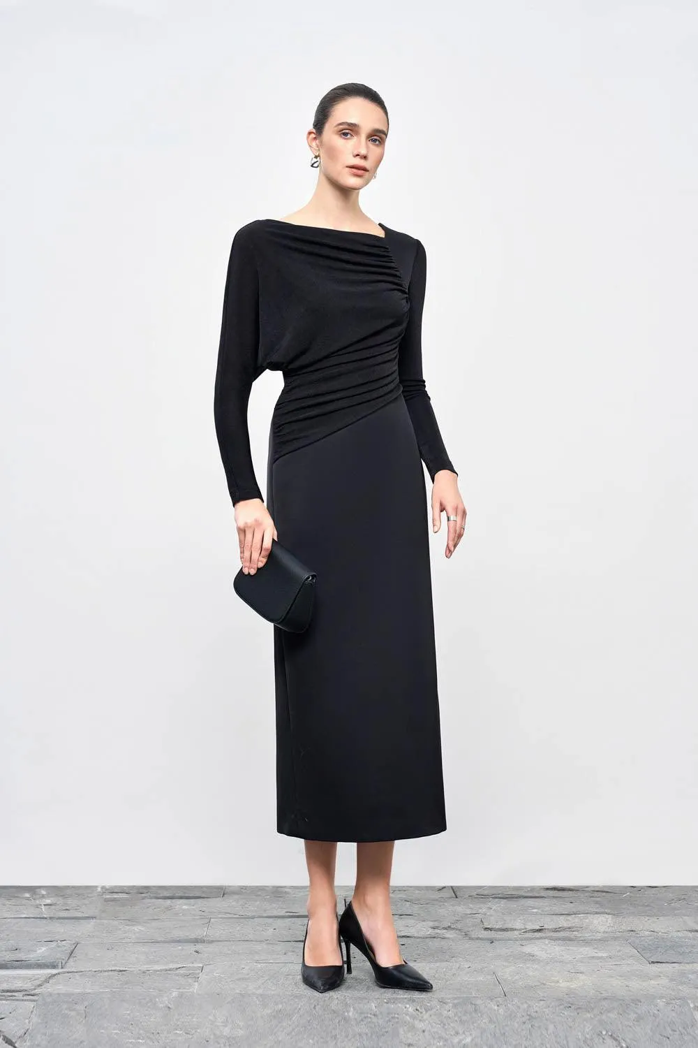 Mirabel A-line Back Slit Taffeta Midi Dress