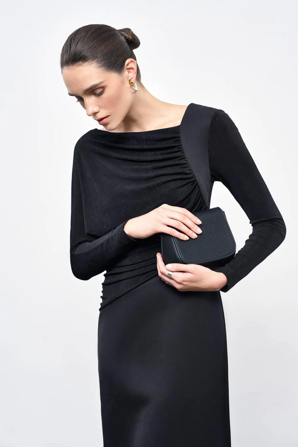 Mirabel A-line Back Slit Taffeta Midi Dress