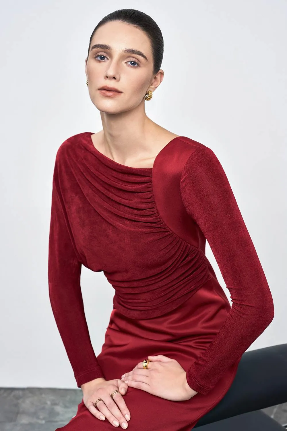 Mirabel A-line Back Slit Taffeta Midi Dress