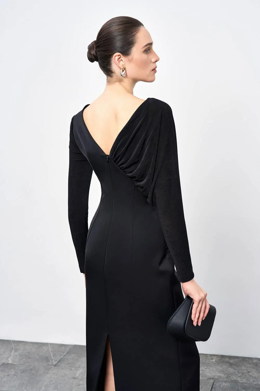 Mirabel A-line Back Slit Taffeta Midi Dress