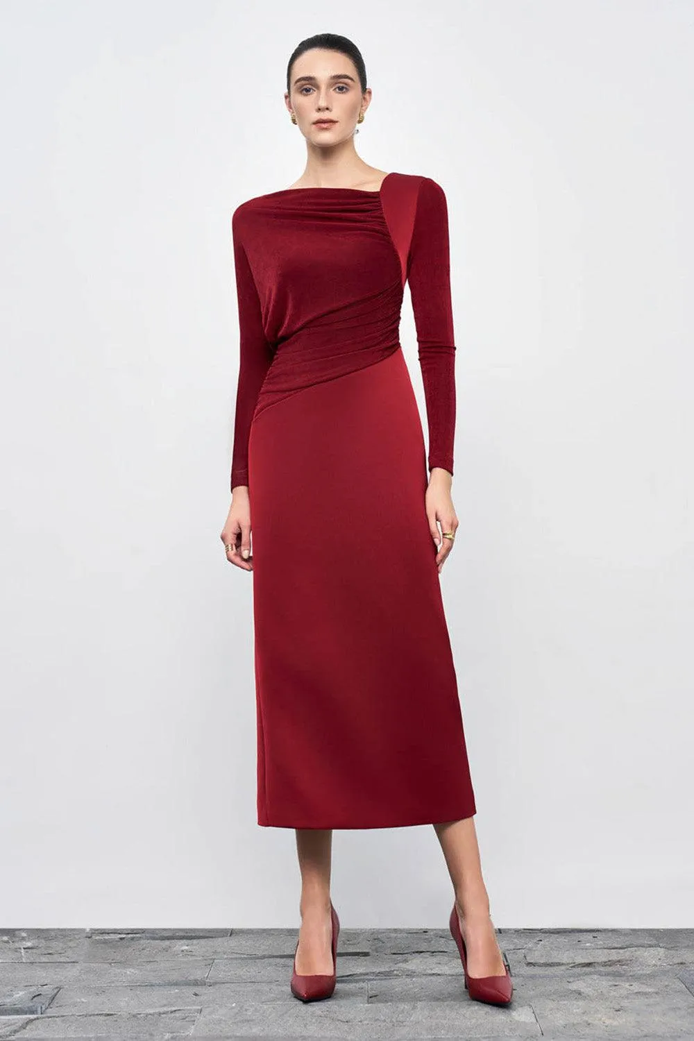 Mirabel A-line Back Slit Taffeta Midi Dress