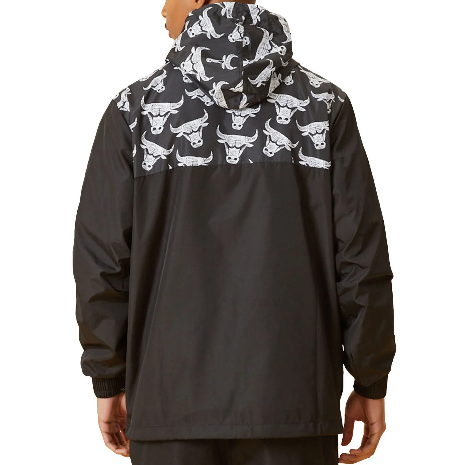 New Era Mens Chicago Bulls NBA 1/4 Zip Colourblock Windbreaker Jacket - Black