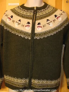 Nordic Green Cheap Christmas Sweater with Snowmen
