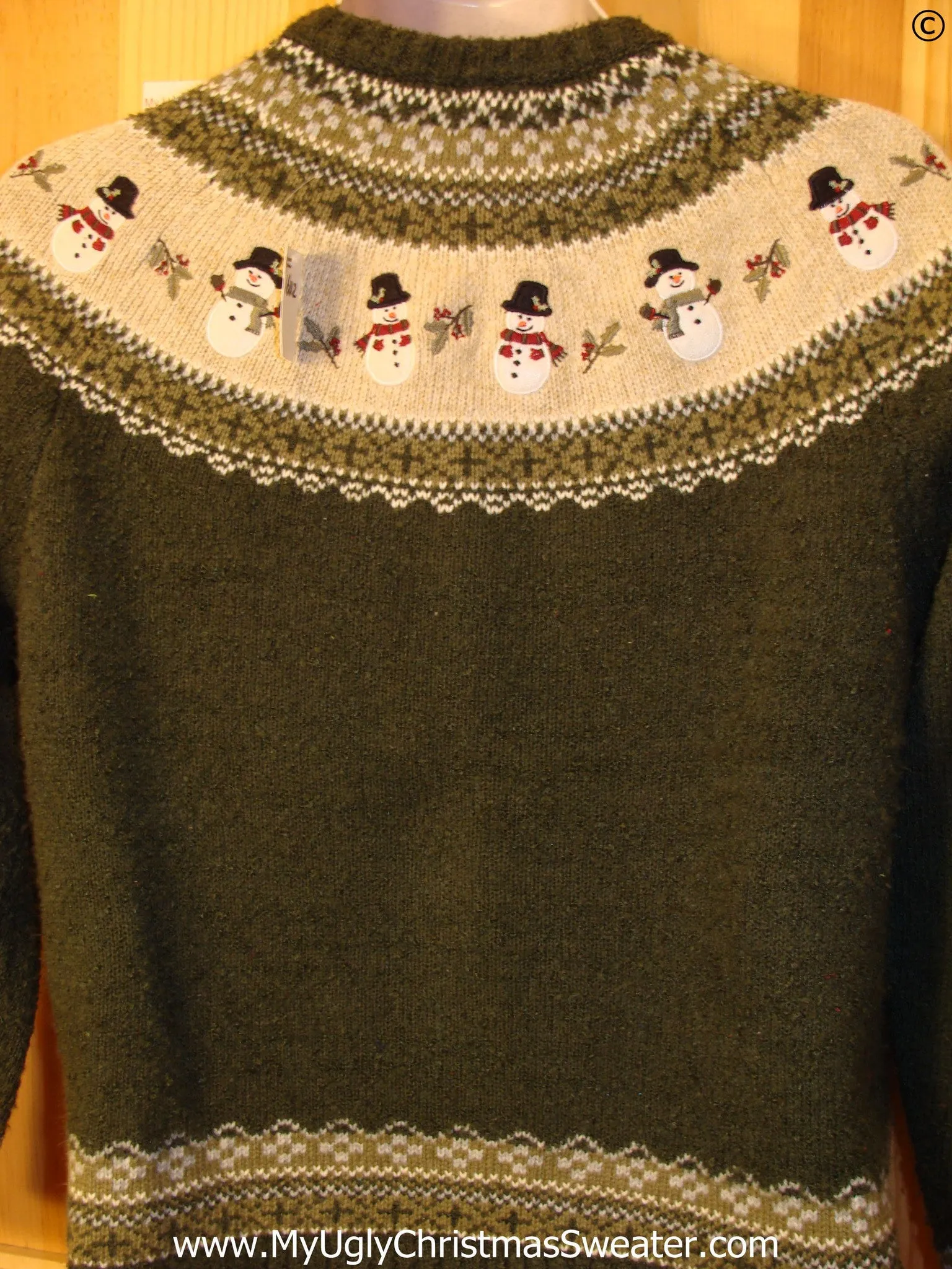Nordic Green Cheap Christmas Sweater with Snowmen