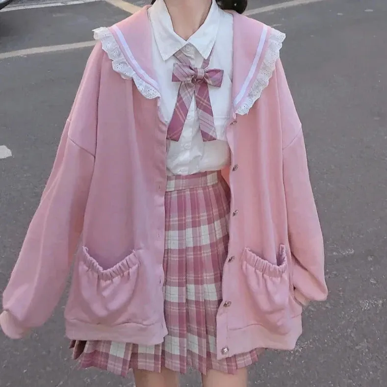 Oversized Cardigan With Sailor Collar And Pockets