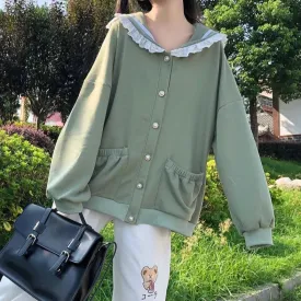 Oversized Cardigan With Sailor Collar And Pockets