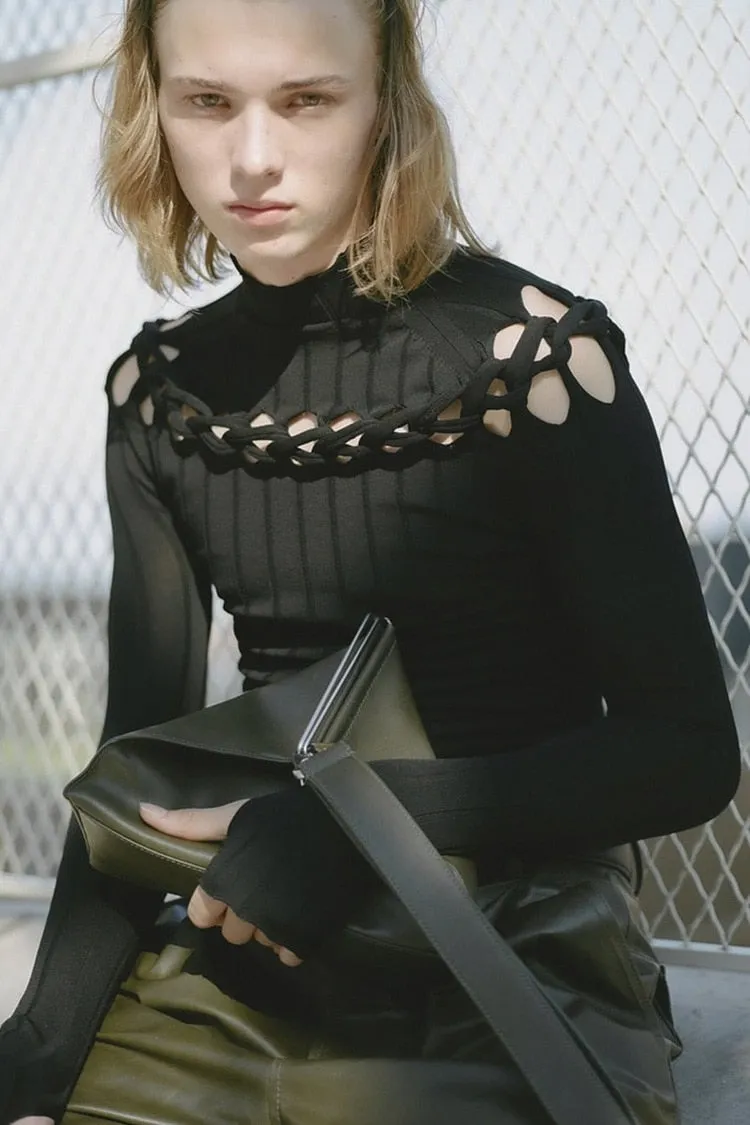 Ribbed Braided Turtleneck Mini Dress