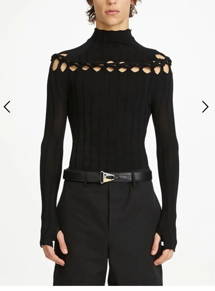 Ribbed Braided Turtleneck Mini Dress