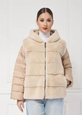 Short hooded down jacket with mink