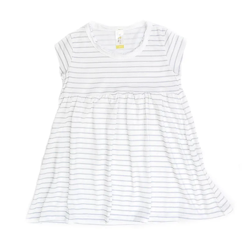 Short Sleeve Dress - Organic Cotton - Gray Stripes