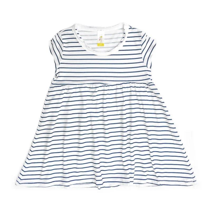 Short Sleeve Dress - Organic Cotton - Navy Blue Stripes