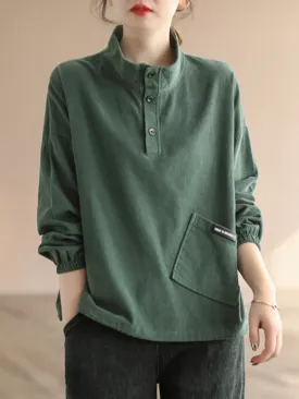 Sweater Jacket Loose High Collar Long Sleeve Button Top