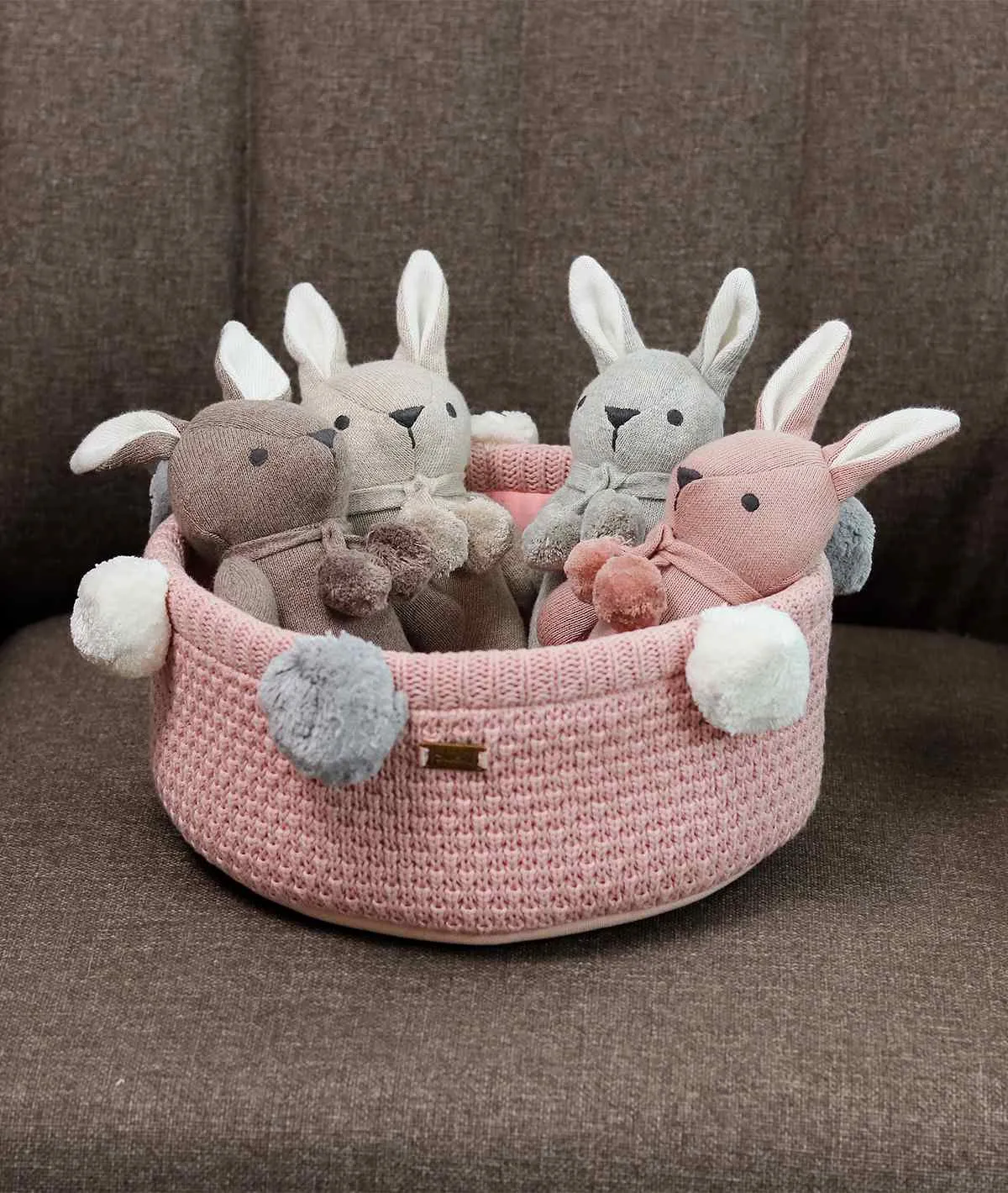 Toto Bear Cotton Knitted Stuffed Soft Rattle Toy (Vanilla Grey Melange & Natural)