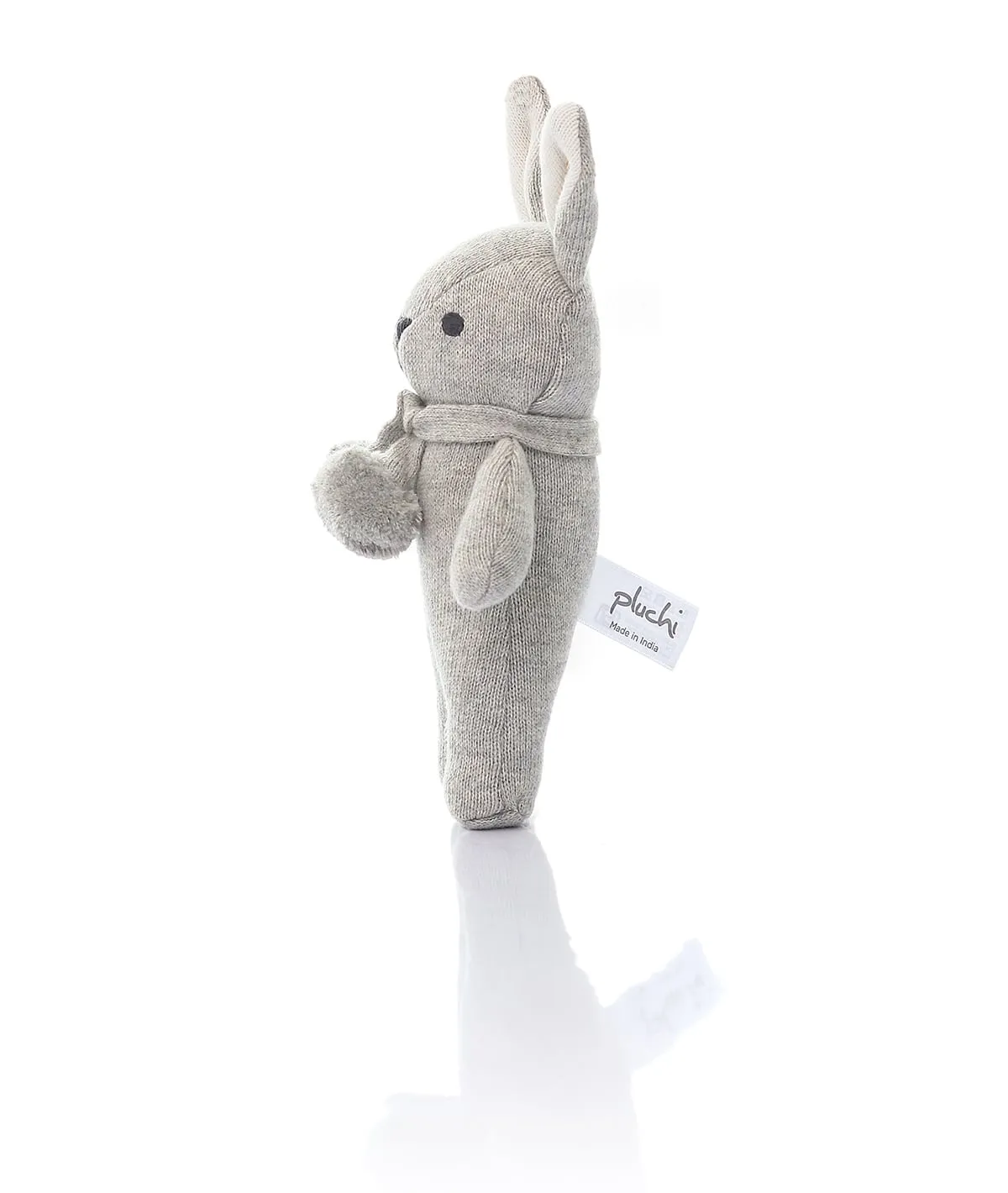 Toto Bear Cotton Knitted Stuffed Soft Rattle Toy (Vanilla Grey Melange & Natural)
