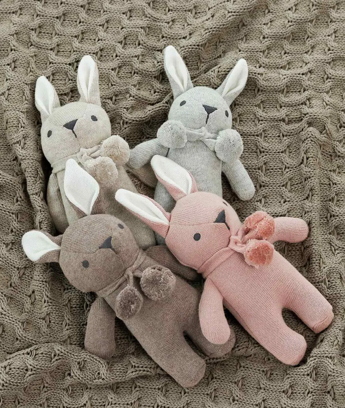Toto Bear Cotton Knitted Stuffed Soft Rattle Toy (Vanilla Grey Melange & Natural)