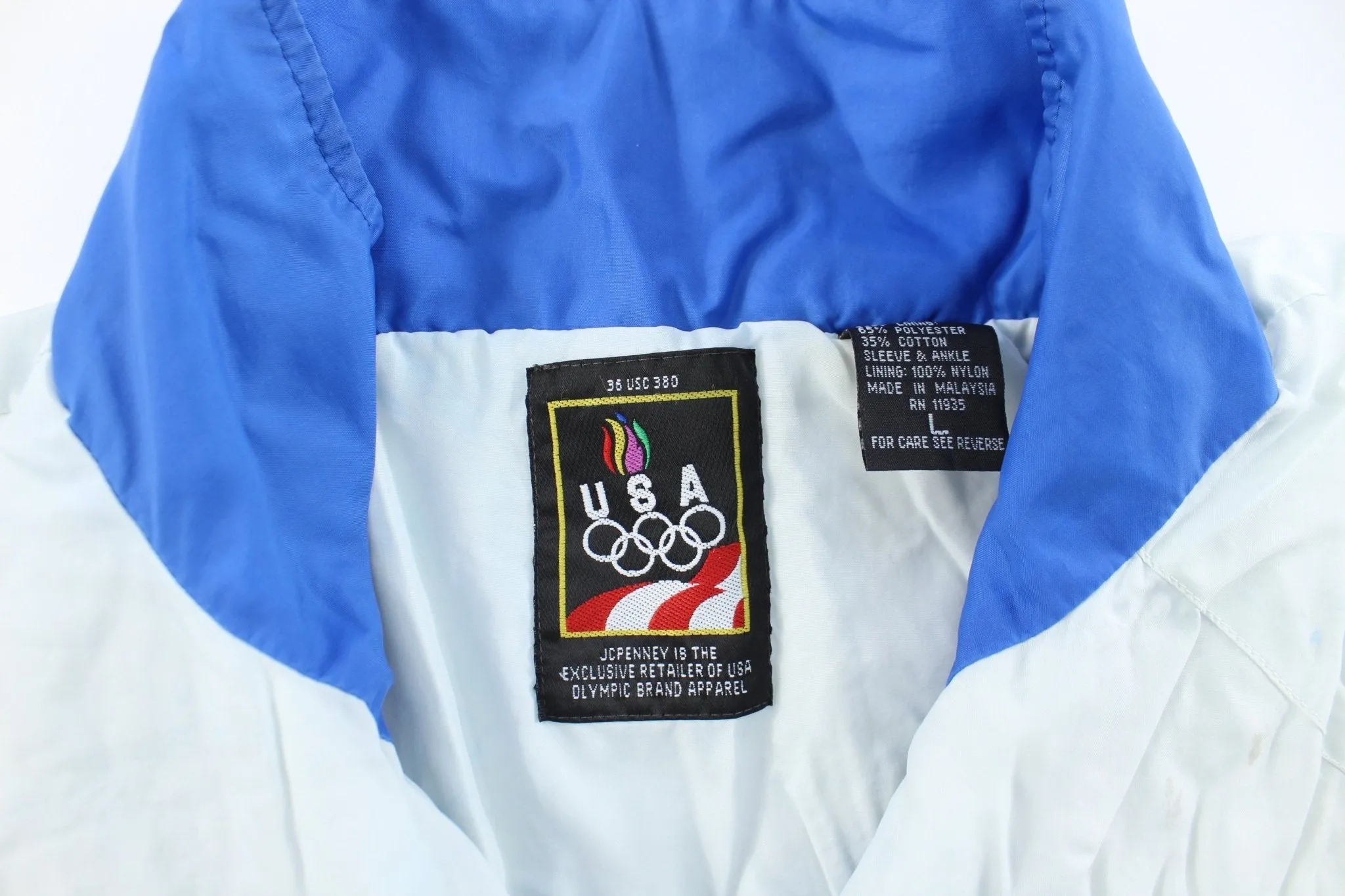 USA Olympics Embroidered Logo Navy Blue, Blue, & White Zip Up Jacket