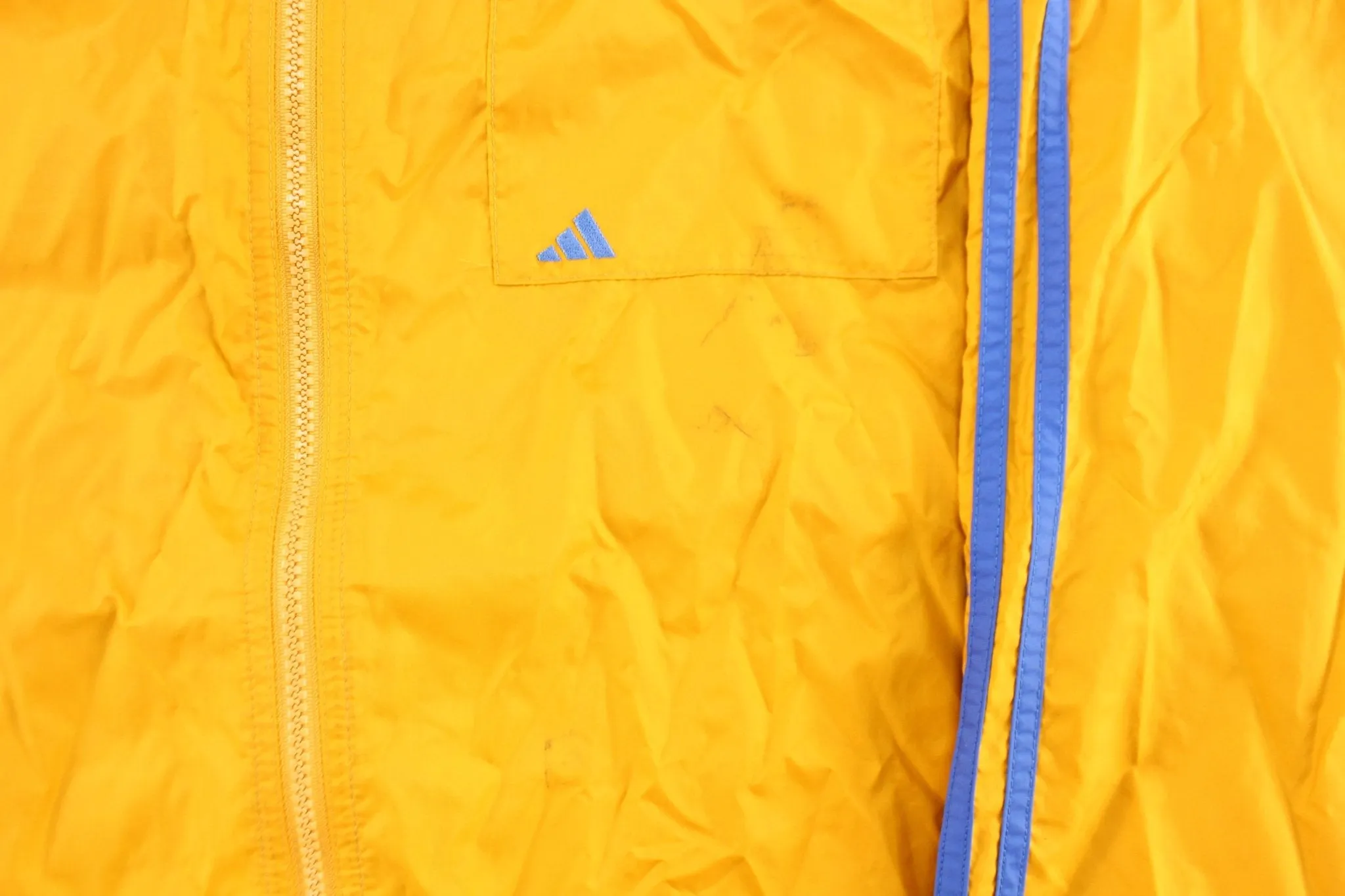 Vintage Adidas Embroidered Logo Mustard Yellow & Blue Striped Zip Up Jacket